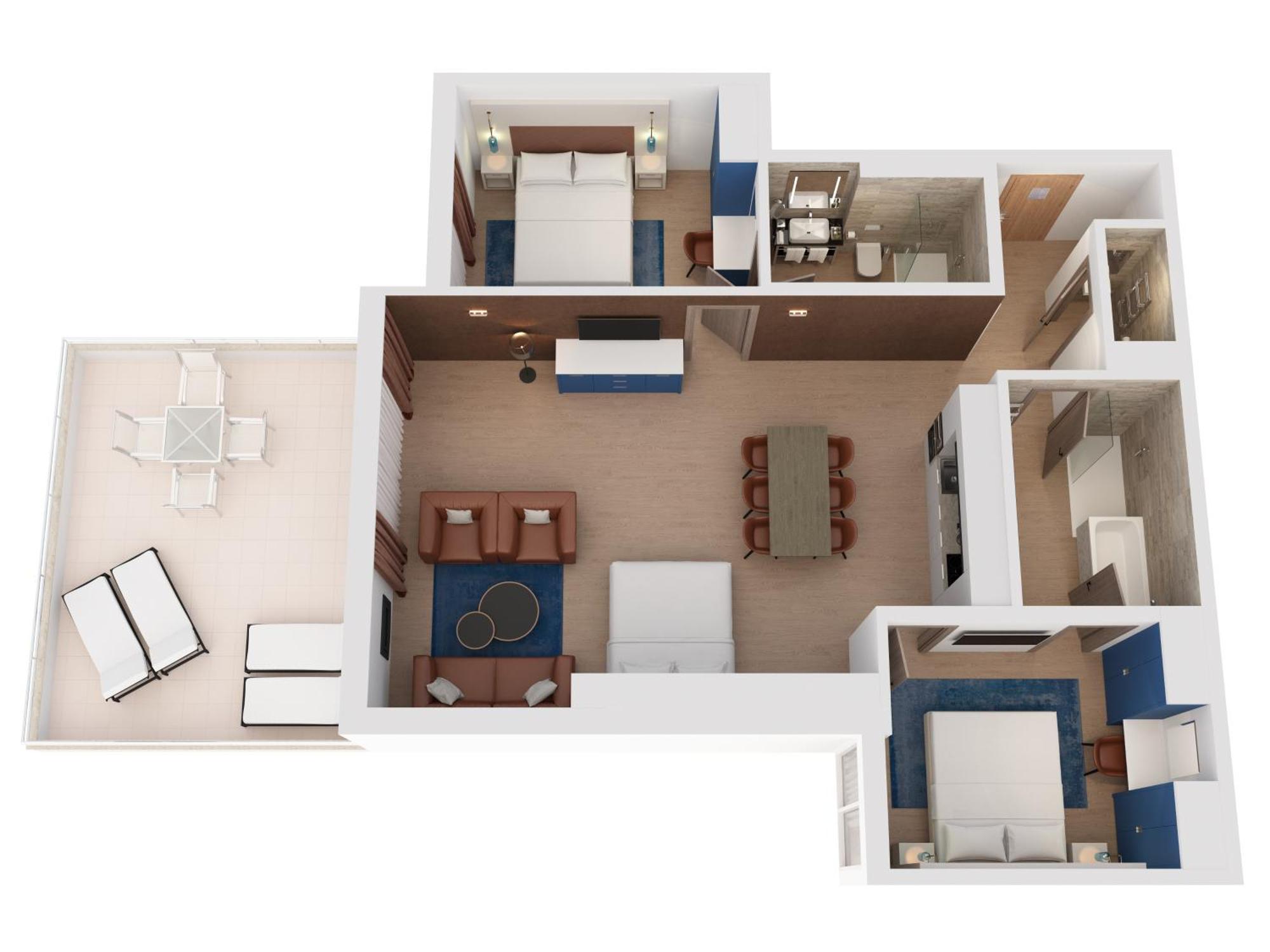 Hilton Rijeka Costabella Beach Resort And Spa Ruang foto A floorplan of a typical two-bedroom suite