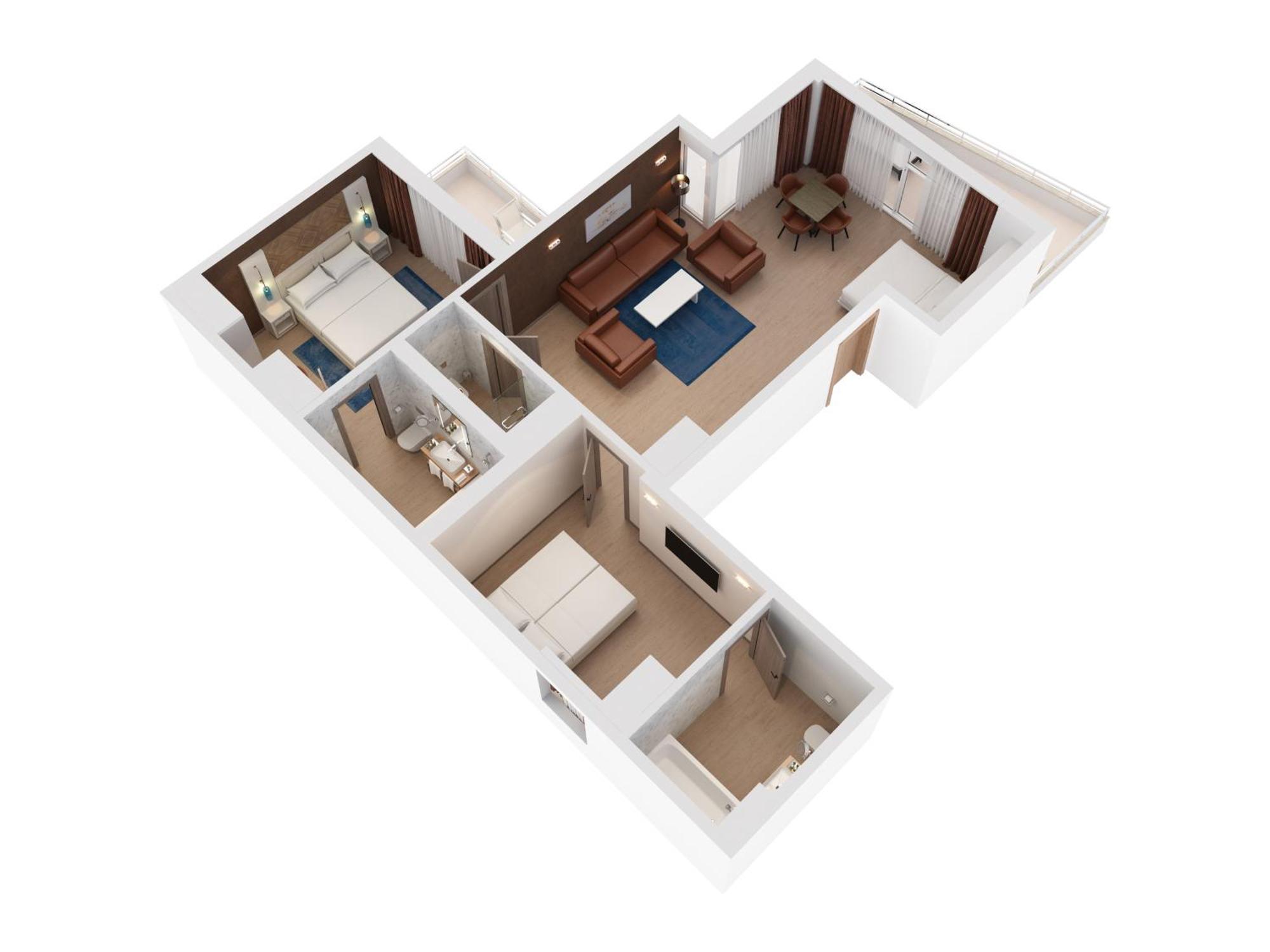 Hilton Rijeka Costabella Beach Resort And Spa Ruang foto 3D floor plan of a hotel room